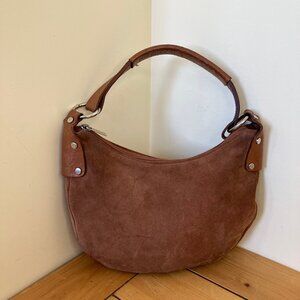 Maurizio Taiuti Suede Leather Handbag Small Purse Tan Crescent Made in Italy